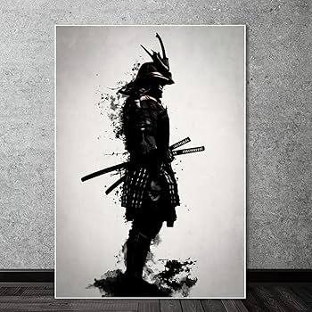 Amazon.co.jp: 黒と白の侍アニメポスターと家の装飾のための壁の芸術の